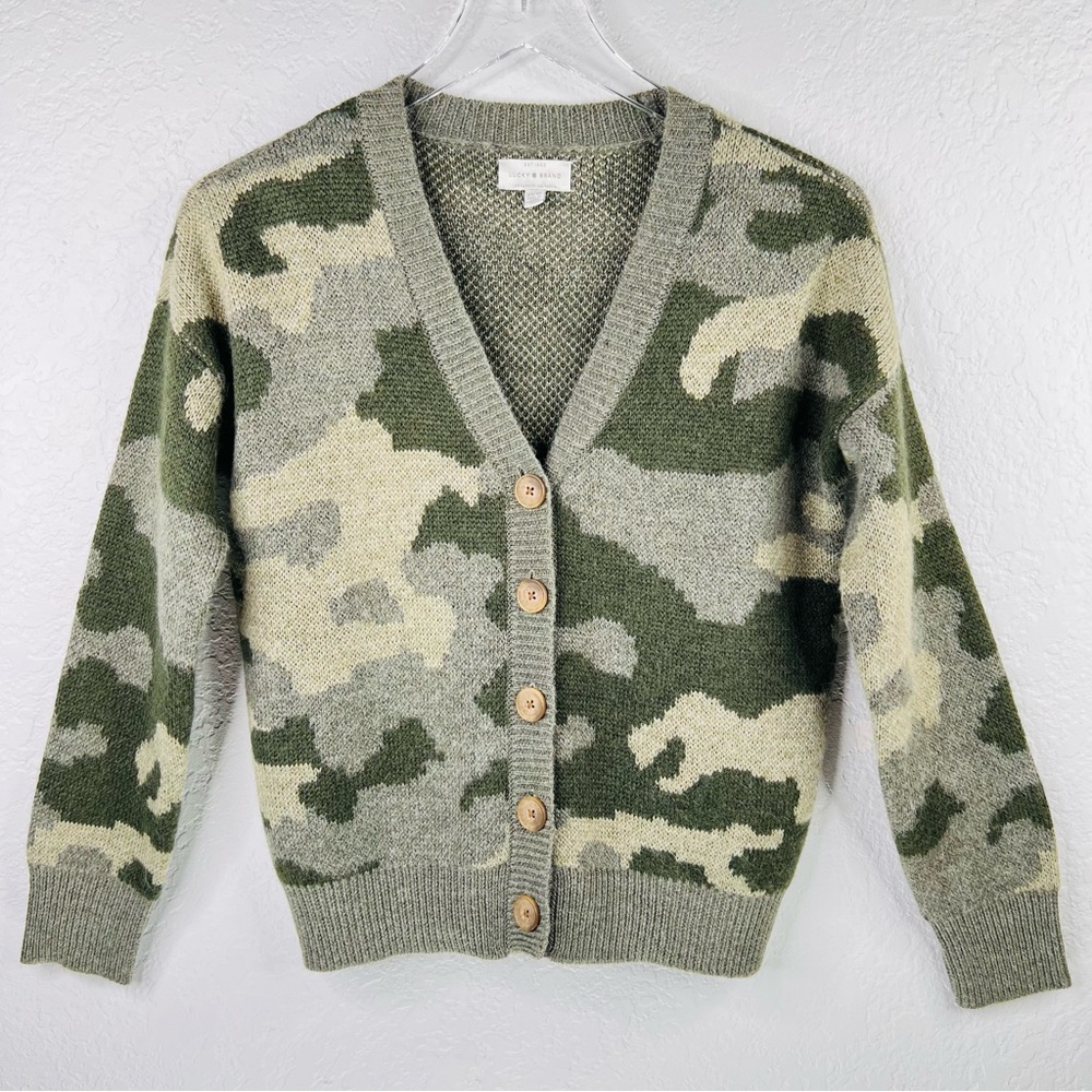 Lucky Brand Camo Green Wool Blend Button Up Cardigan Sweater - Picture 11 of 11